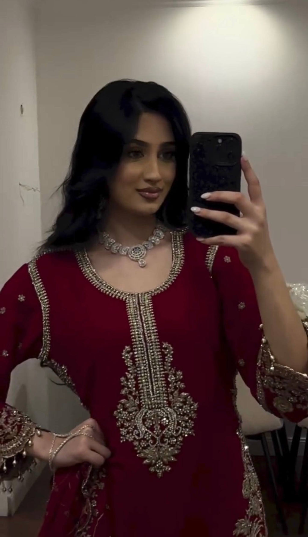 Captivating Confidence Red Dress Selfie Delight