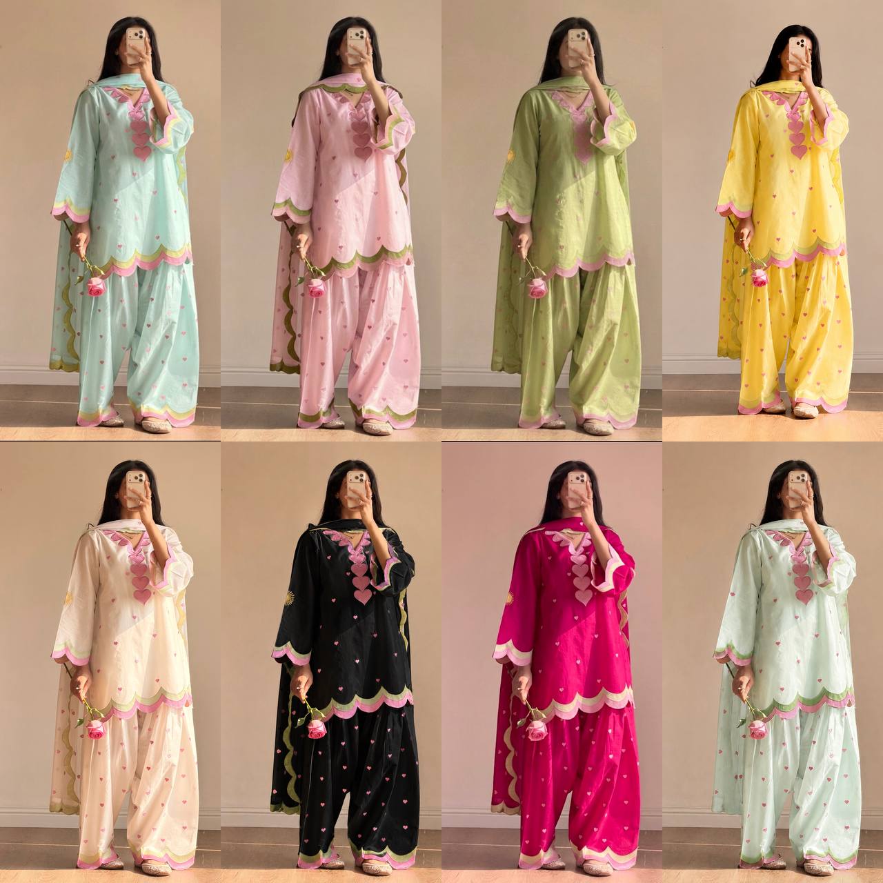 Lvory Pink Heart Work Suit with Dupatta Set