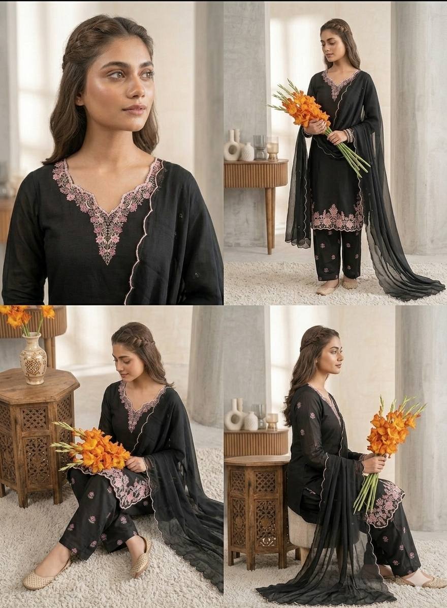 Timeless Black Suit with Floral Detailing