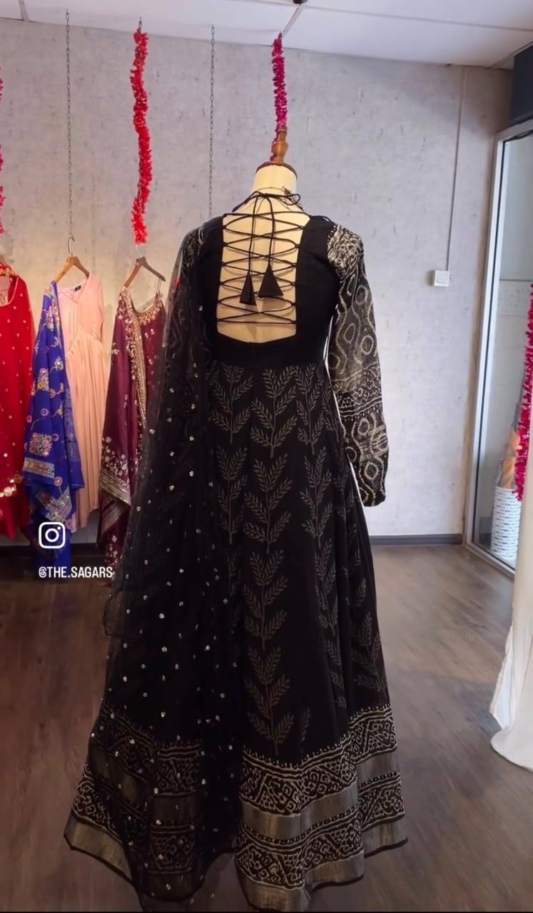 Classic Neavy Blue Print Muslin Cotton Anarkali Set