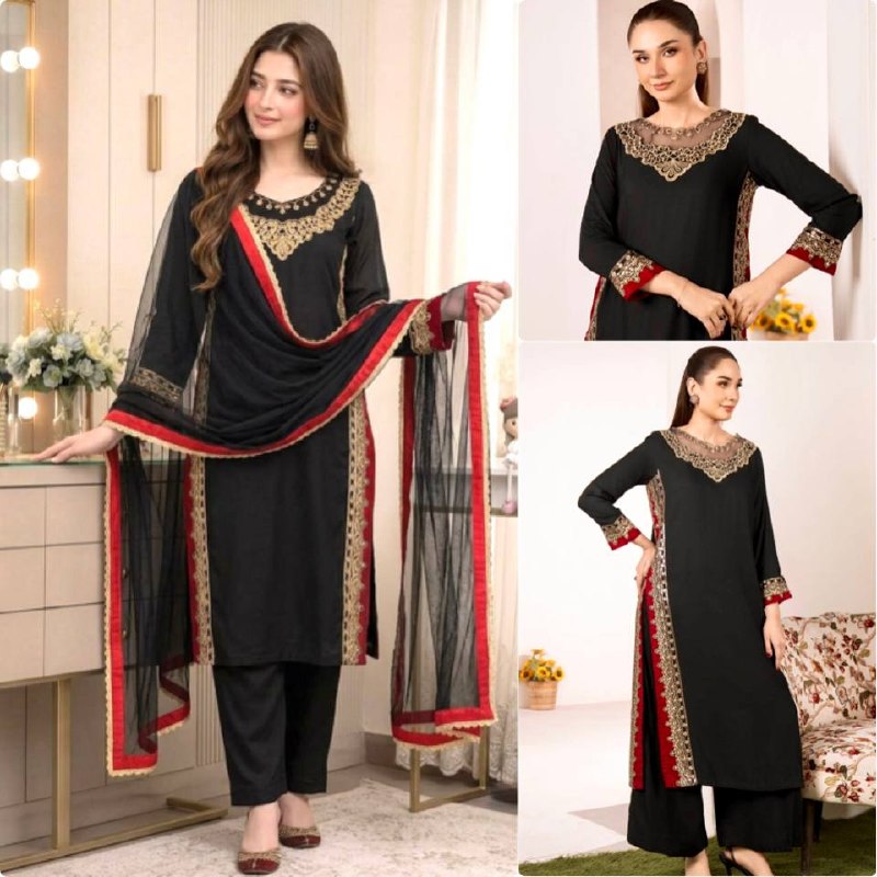 Chic Black Suit Adorned with Golden Threads
