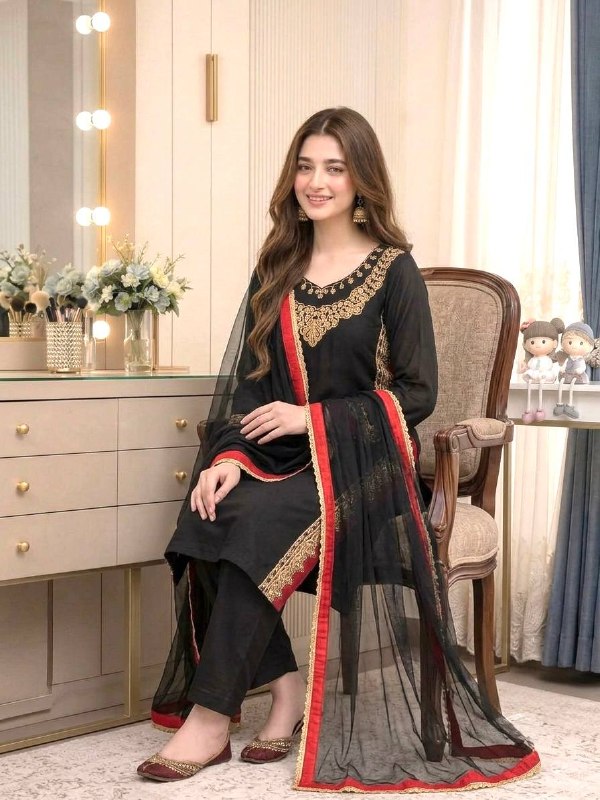 Chic Black Suit Adorned with Golden Threads