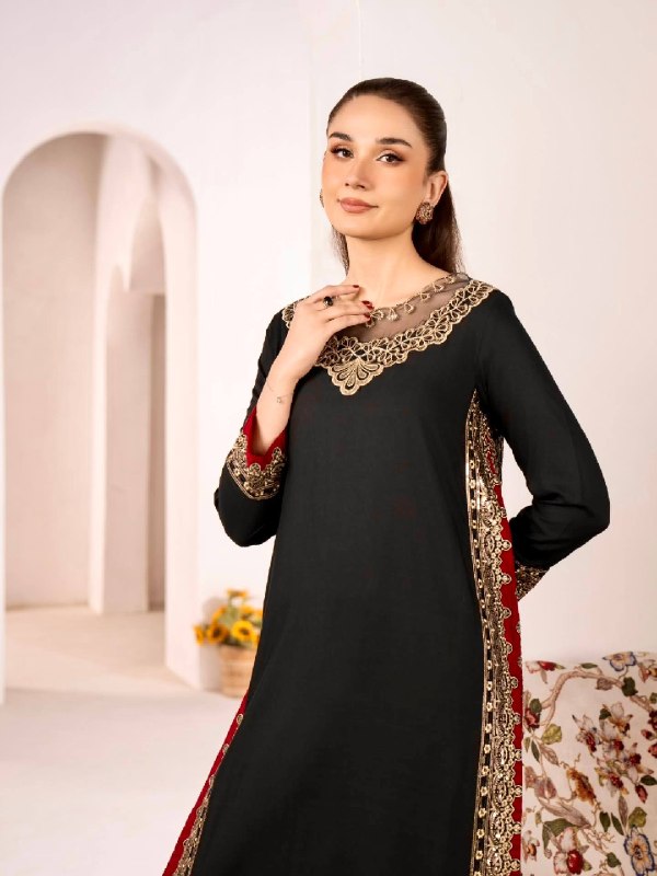 Chic Black Suit Adorned with Golden Threads