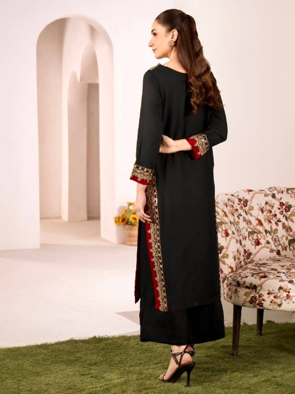 Chic Black Suit Adorned with Golden Threads