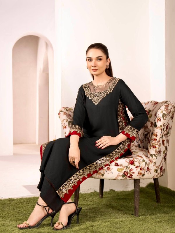Chic Black Suit Adorned with Golden Threads