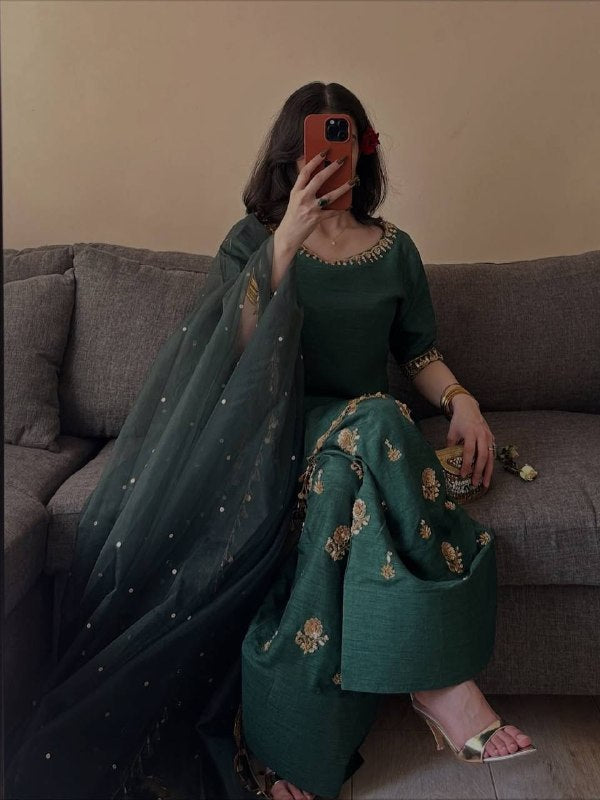 Embroidered Green Salwar Suit With Dupatta