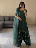 Embroidered Green Salwar Suit With Dupatta