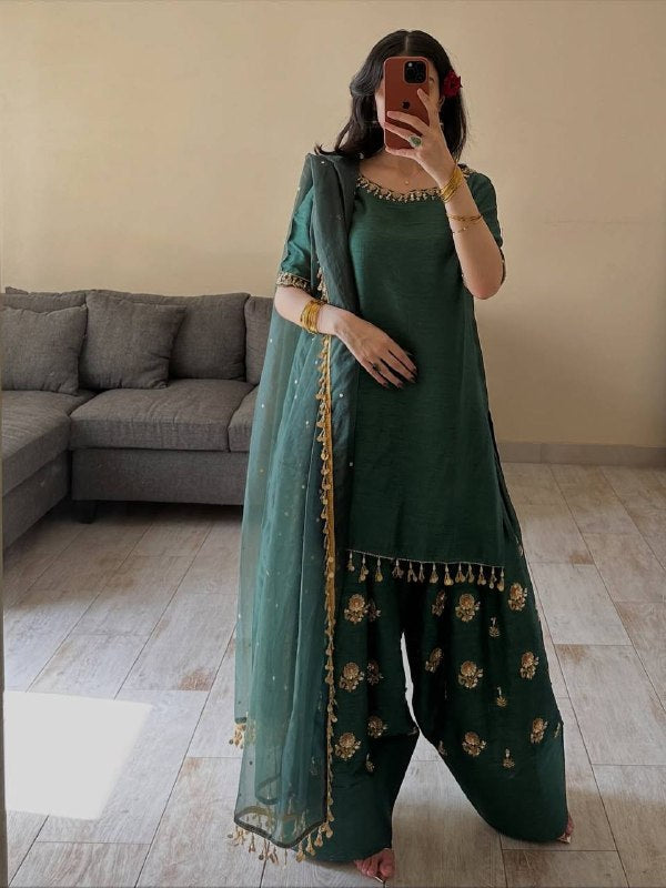 Embroidered Green Salwar Suit With Dupatta