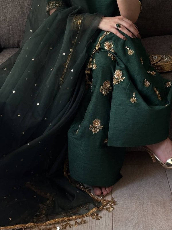Embroidered Green Salwar Suit With Dupatta