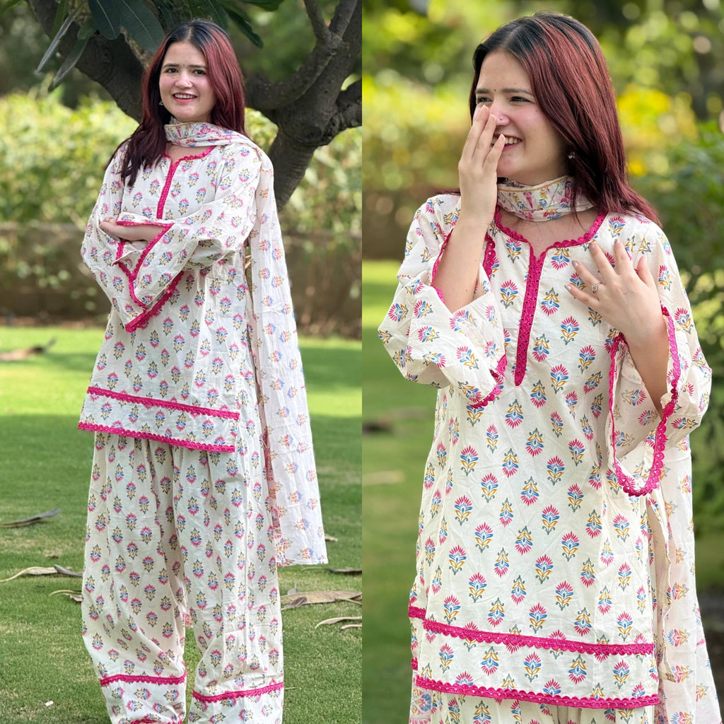 Floral printed white Punjabi salwar suit