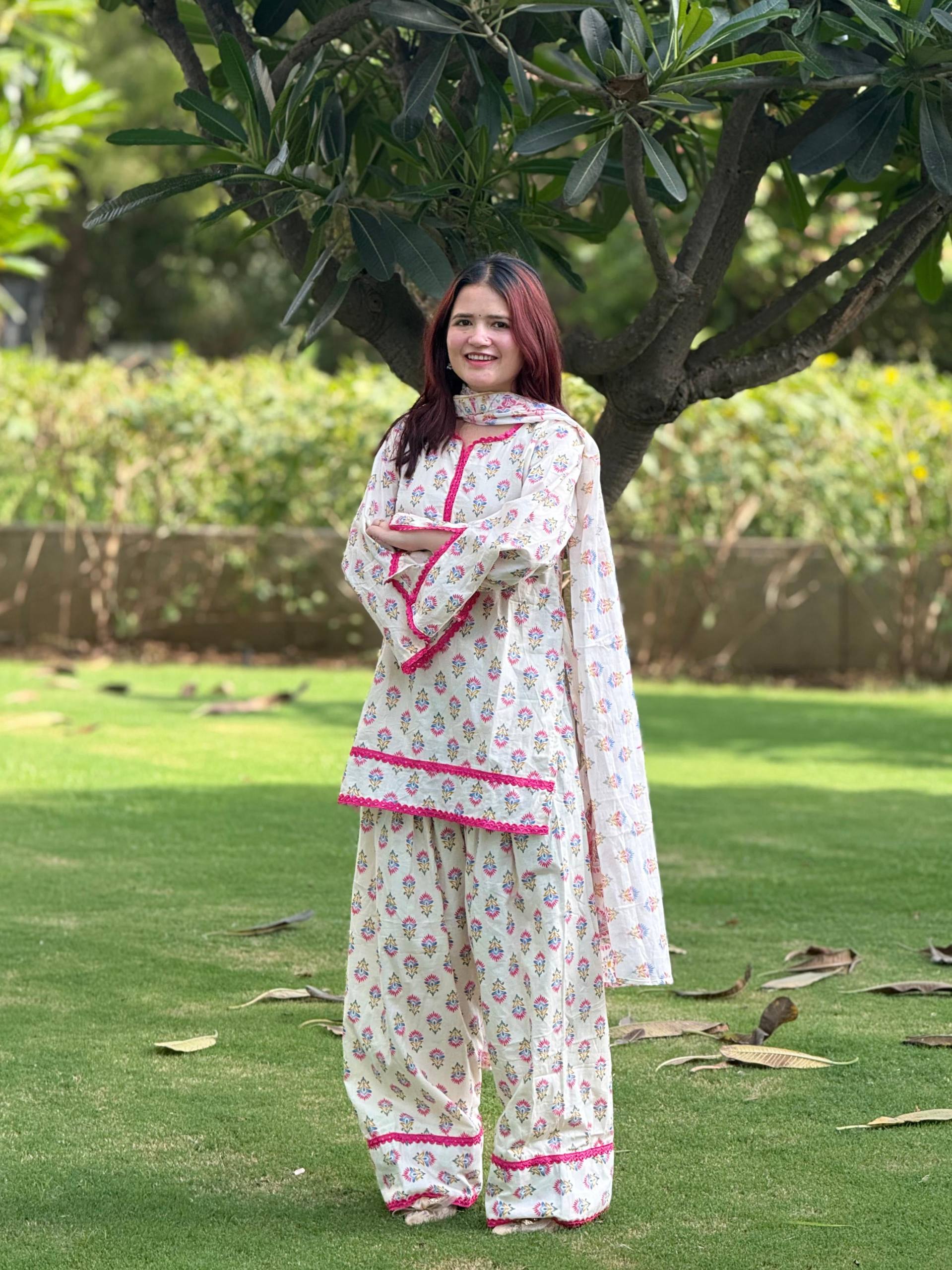 Floral printed white Punjabi salwar suit
