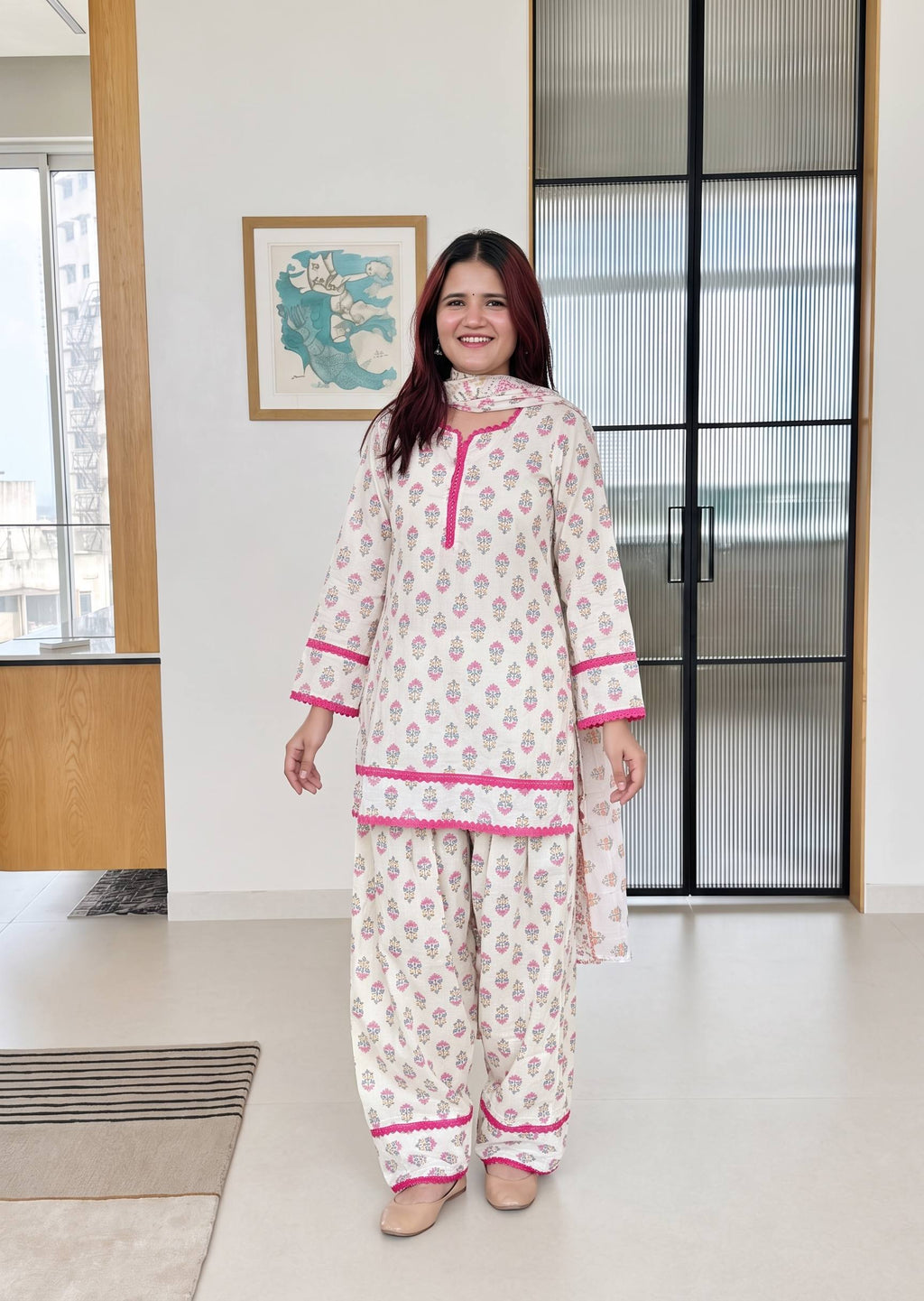 Floral printed white Punjabi salwar suit