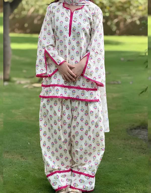 Floral printed white Punjabi salwar suit
