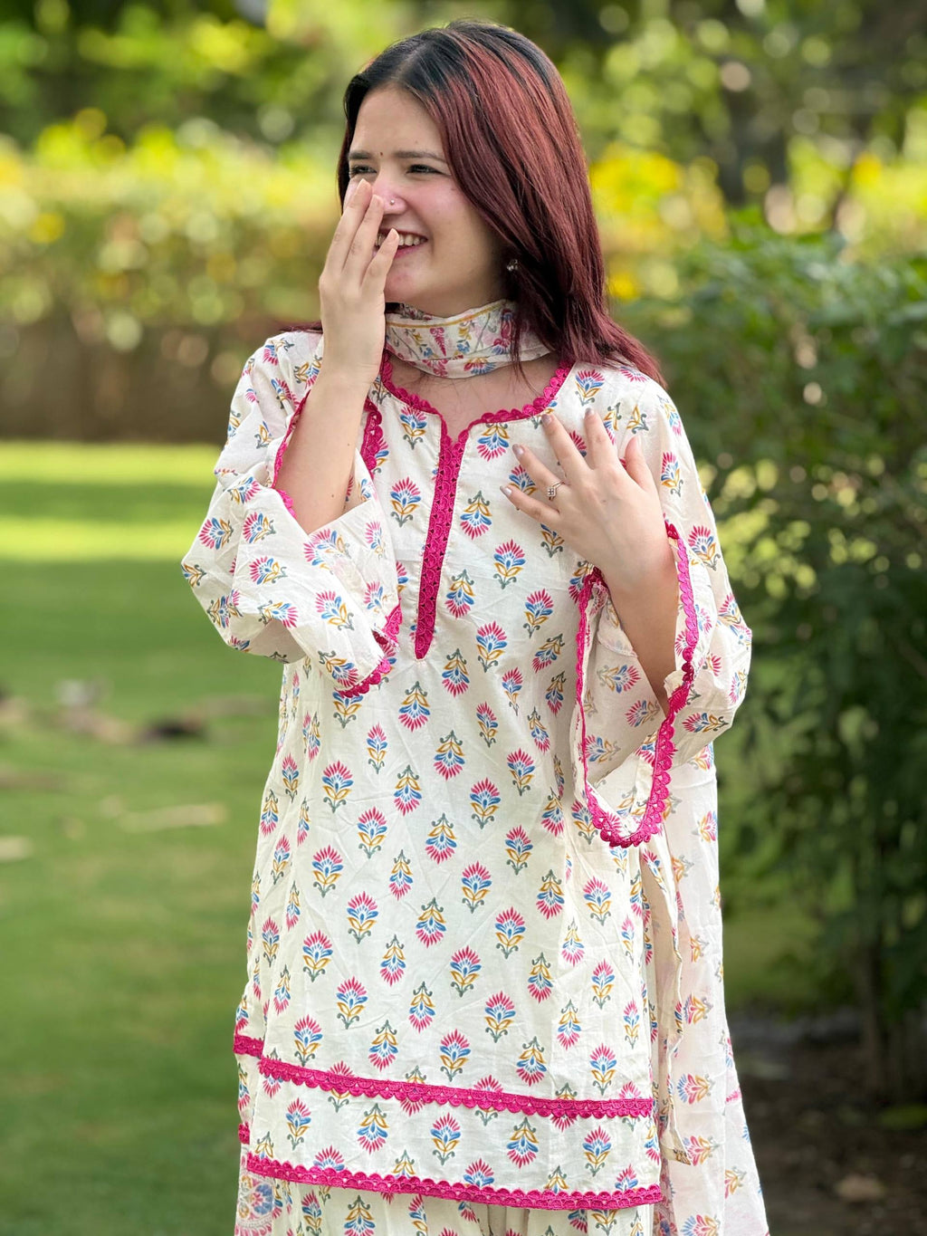 Floral printed white Punjabi salwar suit