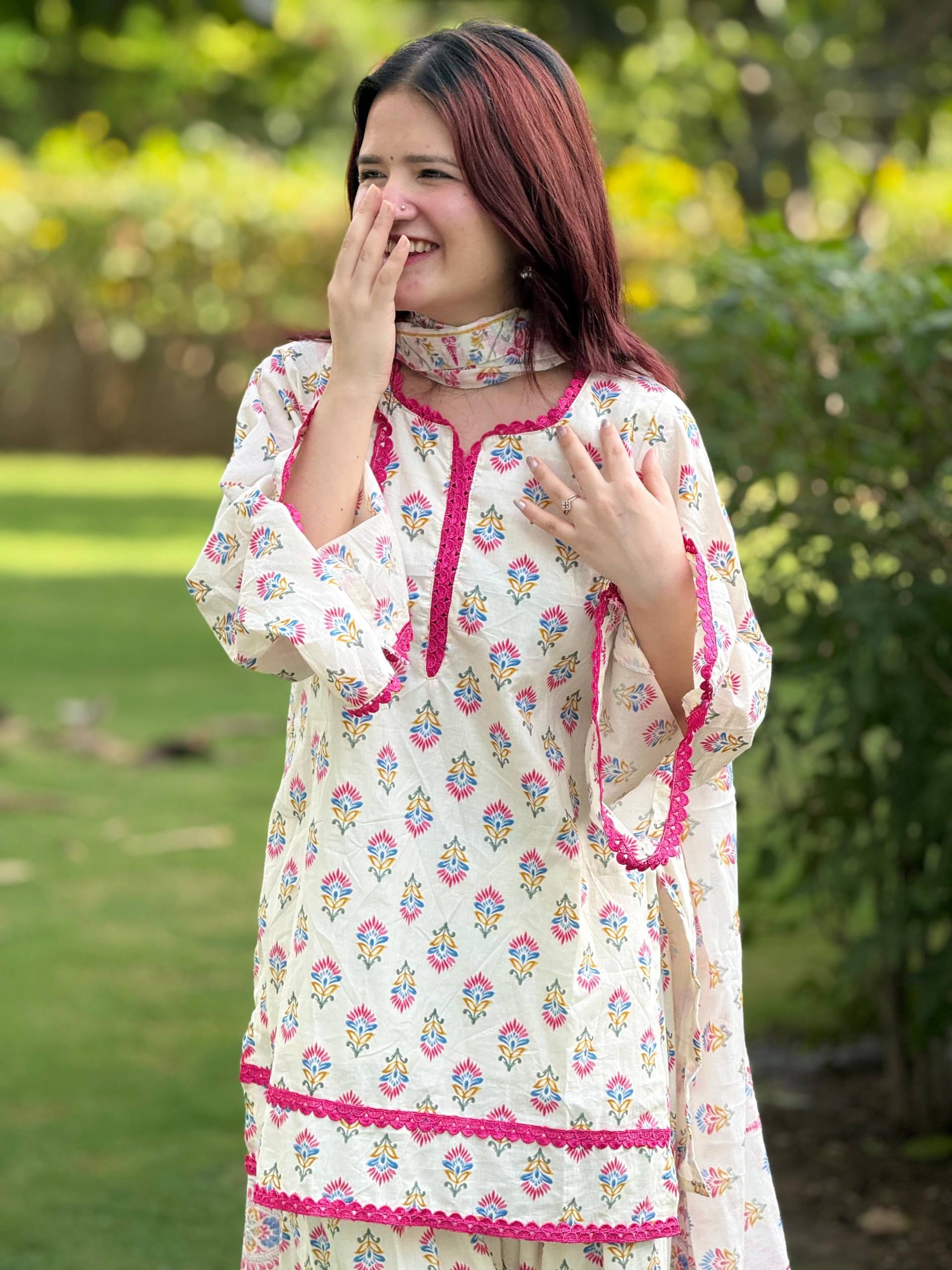 Floral printed white Punjabi salwar suit