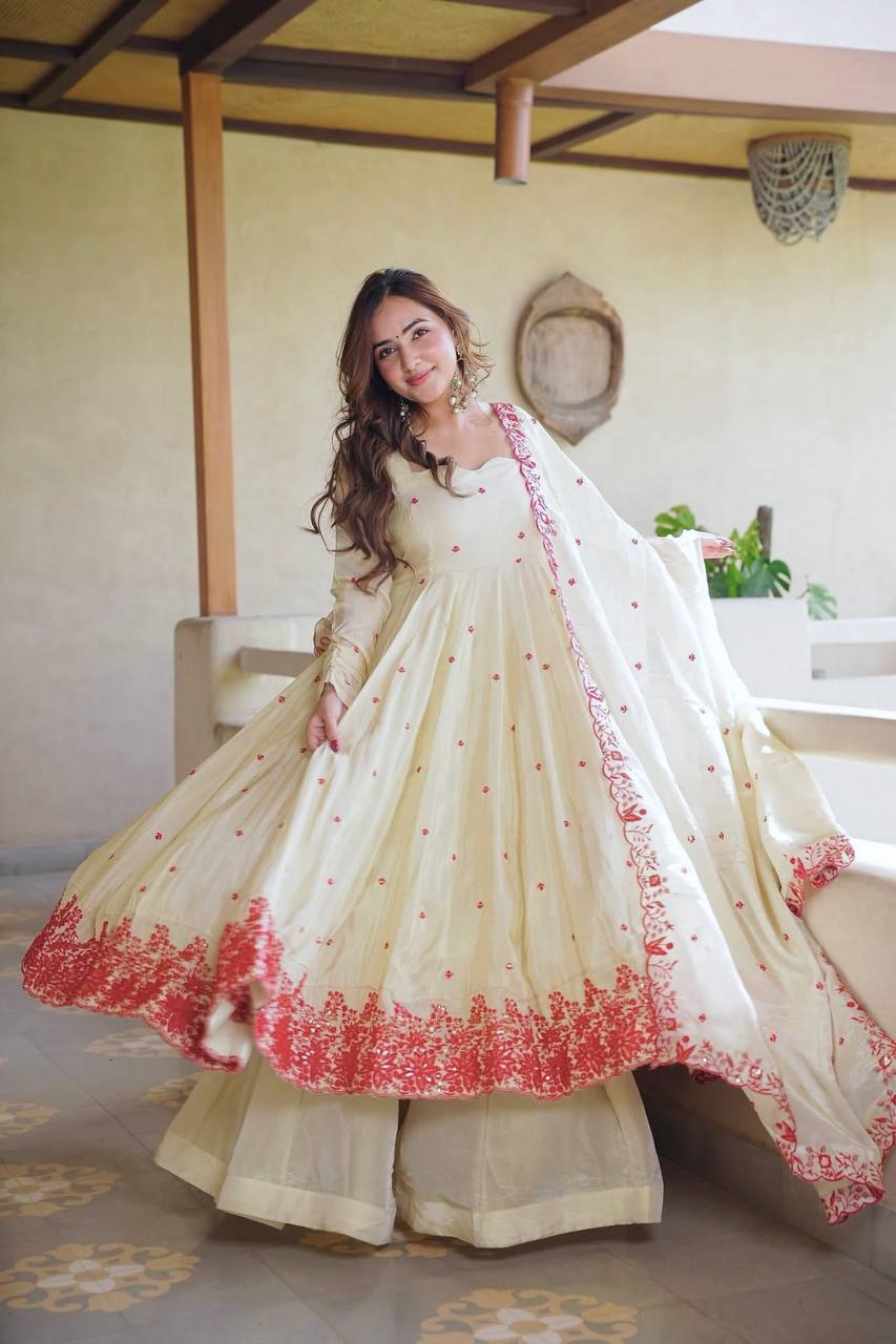 Elegant ivory anarkali suit with embroidery