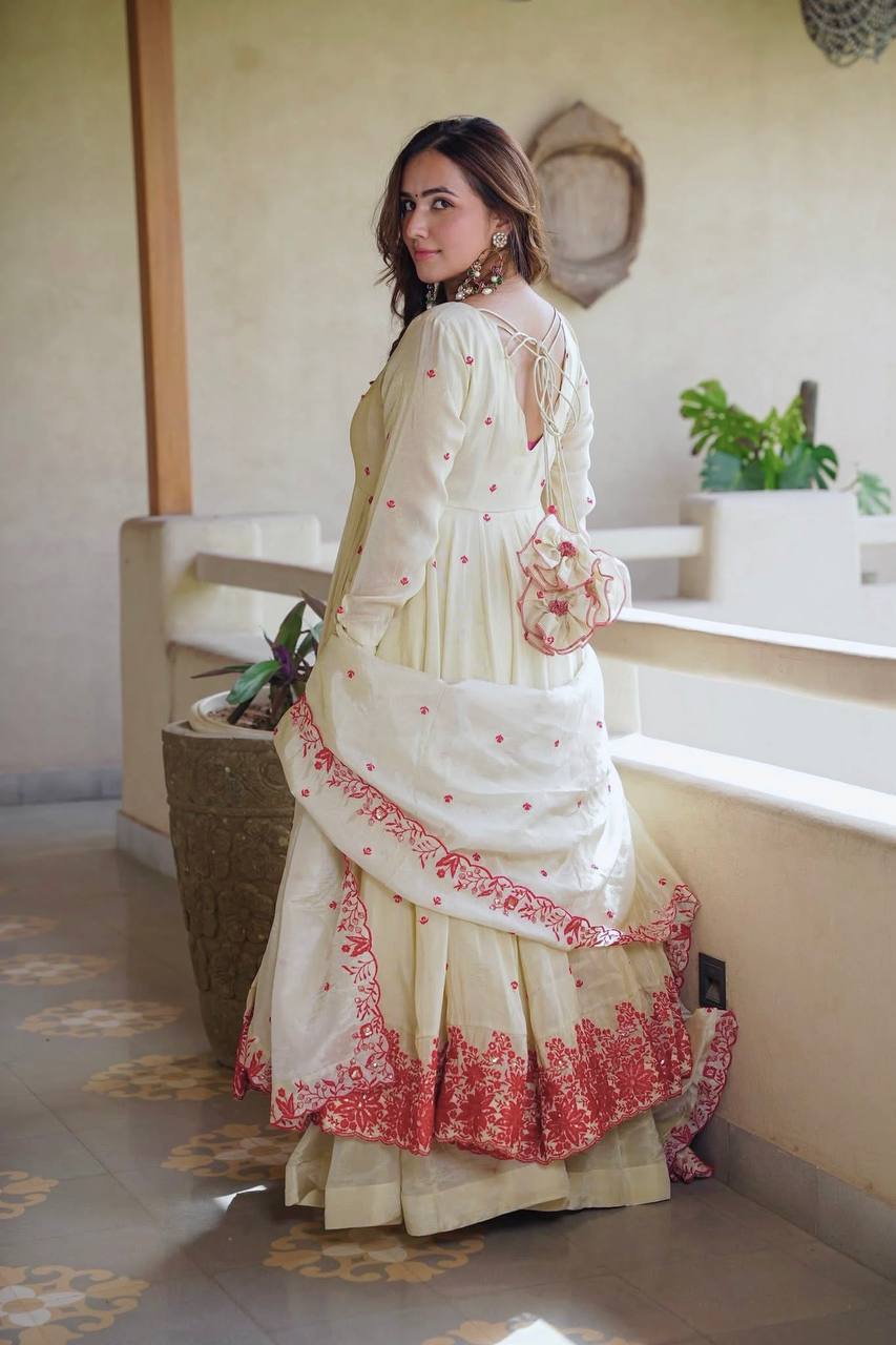 Elegant ivory anarkali suit with embroidery