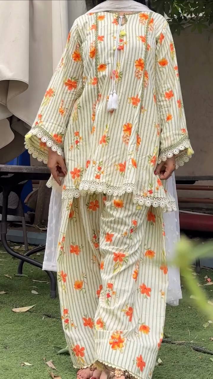 Floral printed short kurti tulip pant set