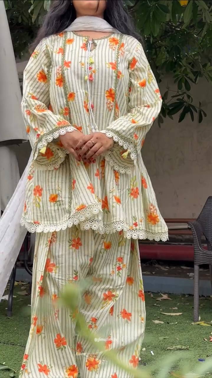 Floral printed short kurti tulip pant set