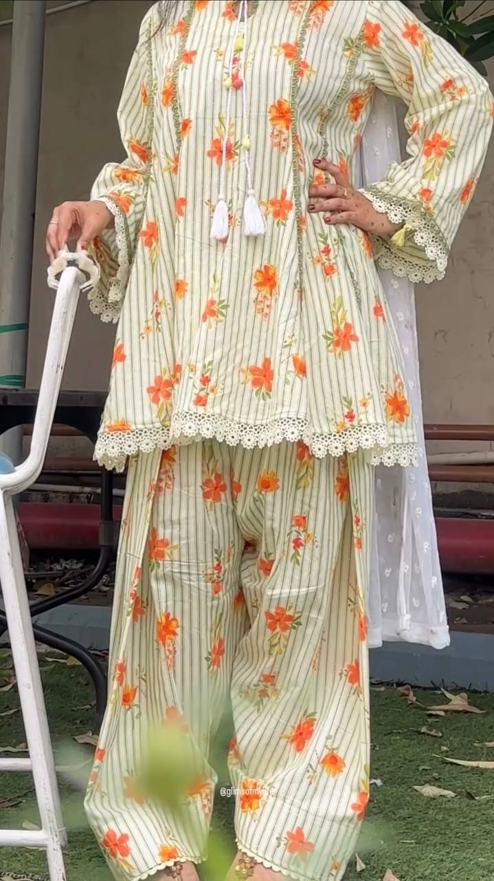 Floral printed short kurti tulip pant set