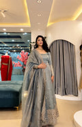 Embroidered Anarkali gown with matching dupatta