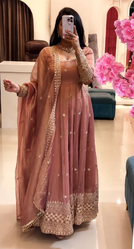 Embroidered Anarkali gown with matching dupatta