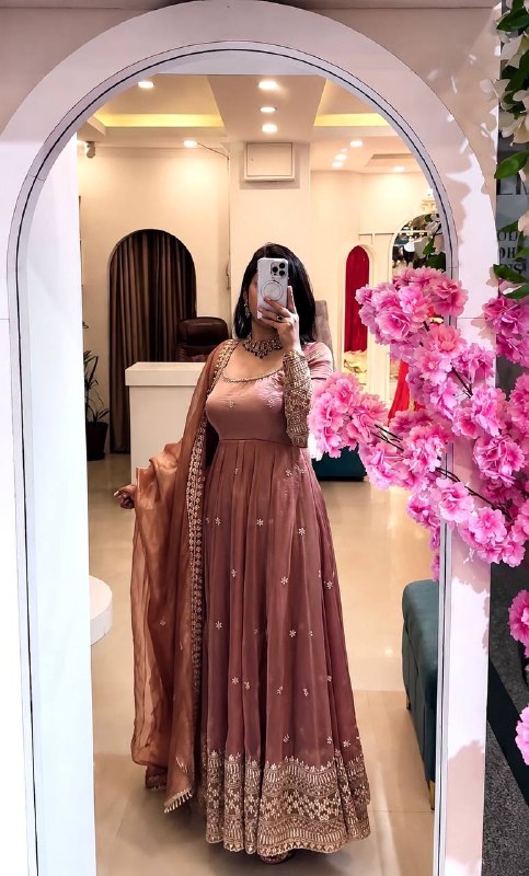 Embroidered Anarkali gown with matching dupatta