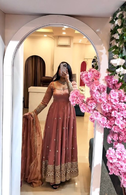 Embroidered Anarkali gown with matching dupatta
