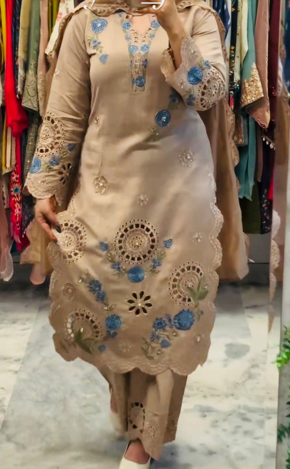 Elegant beige traditional Punjabi suit set