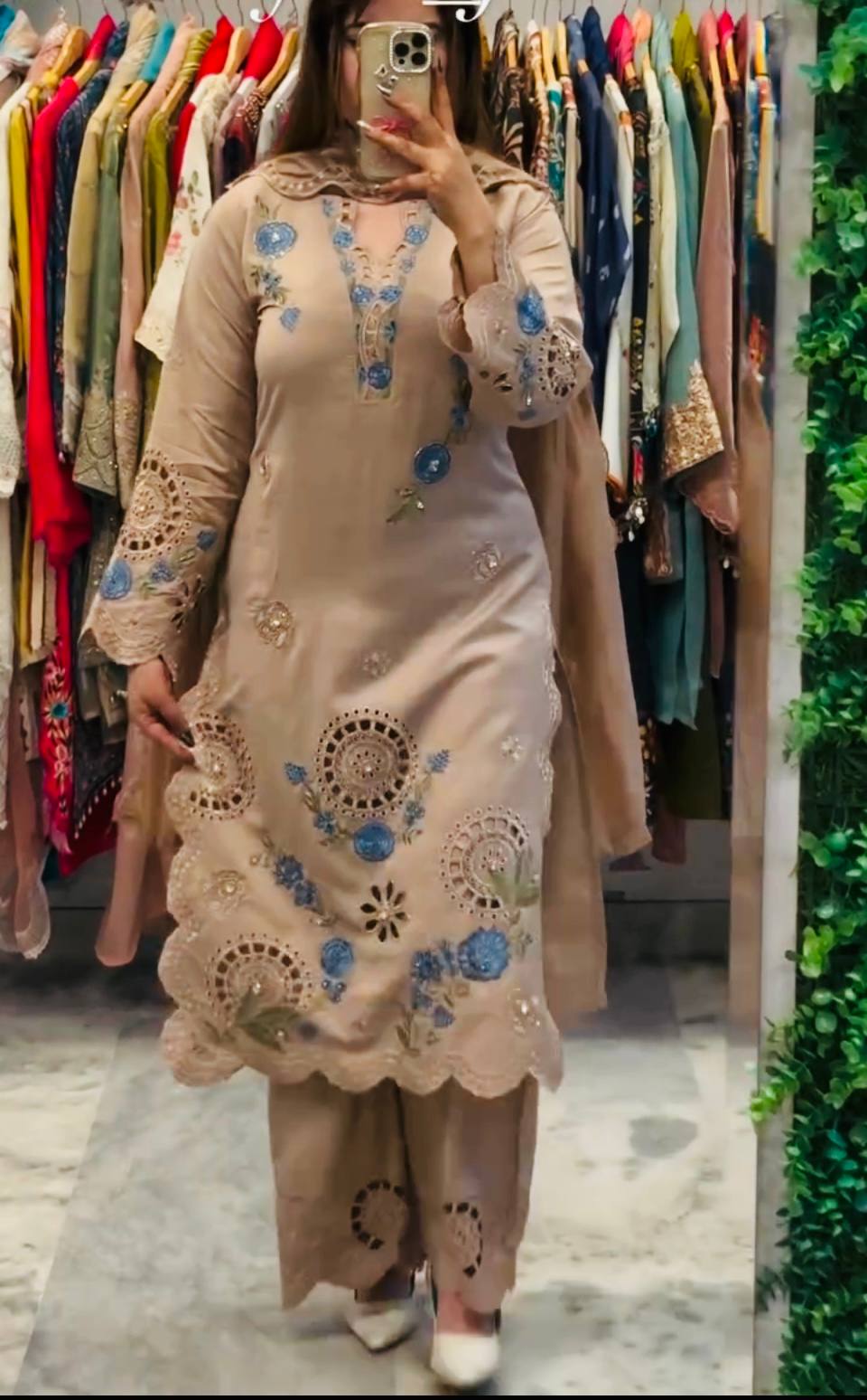 Elegant beige traditional Punjabi suit set