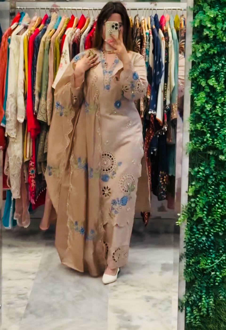 Elegant beige traditional Punjabi suit set