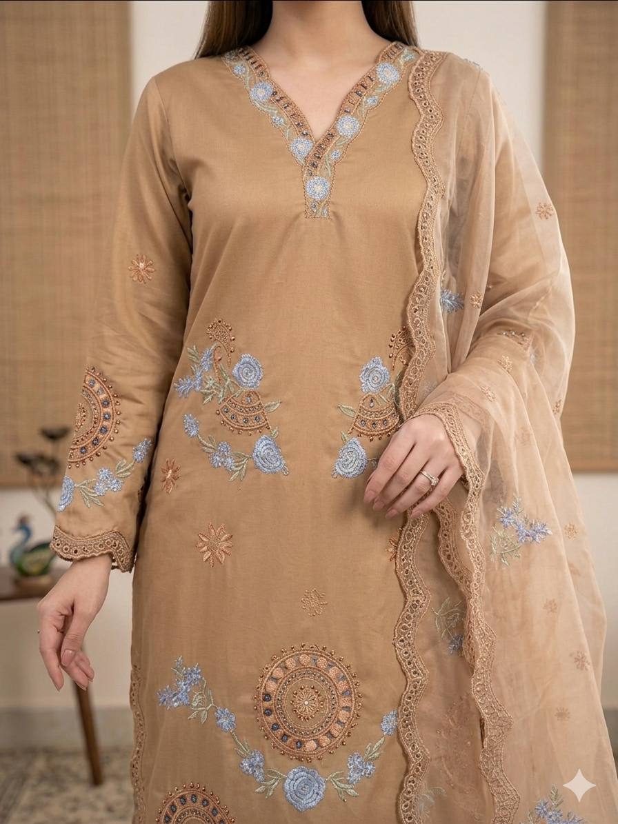 Elegant beige traditional Punjabi suit set