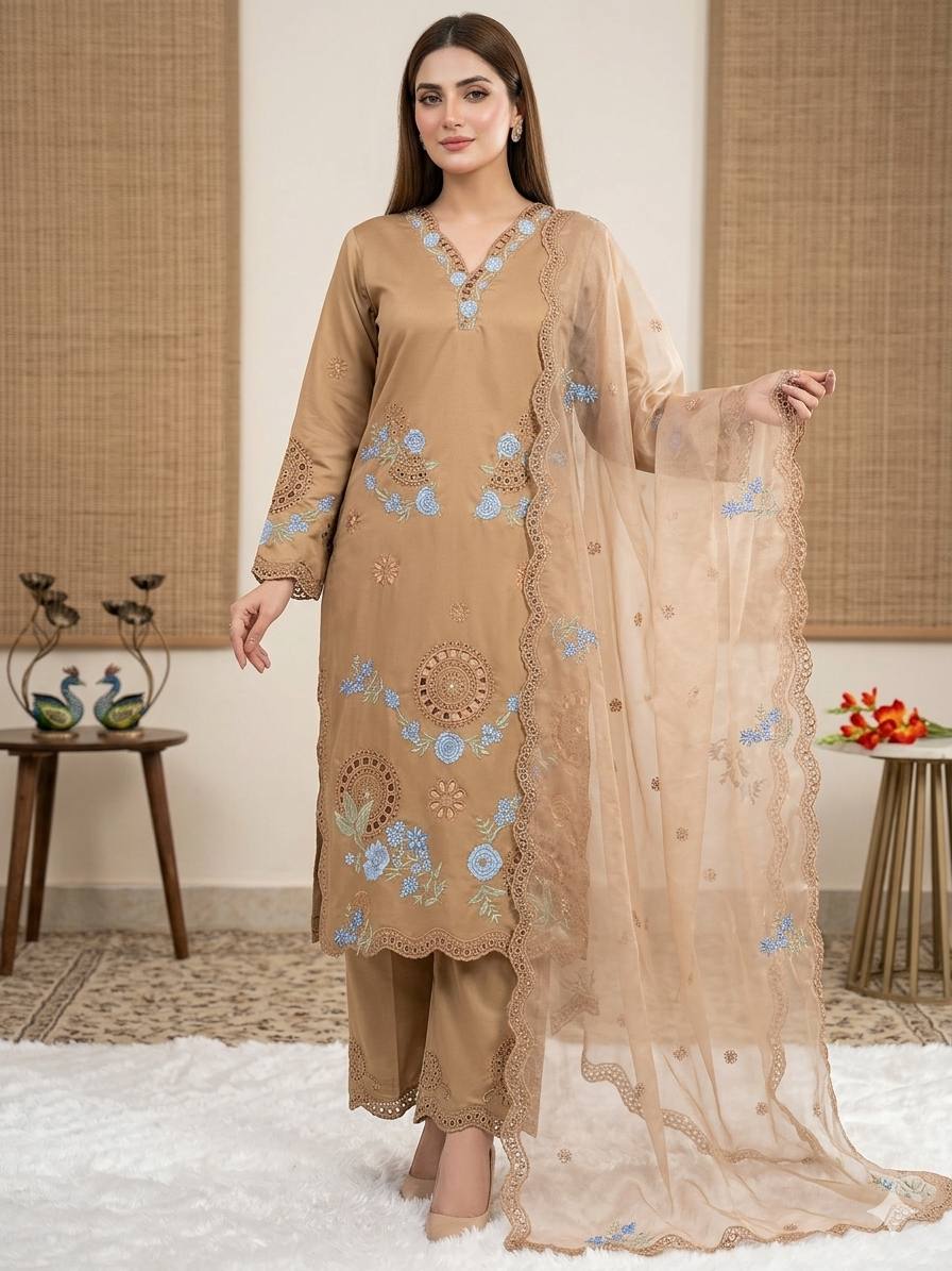 Elegant beige traditional Punjabi suit set