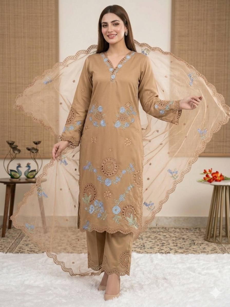 Elegant beige traditional Punjabi suit set