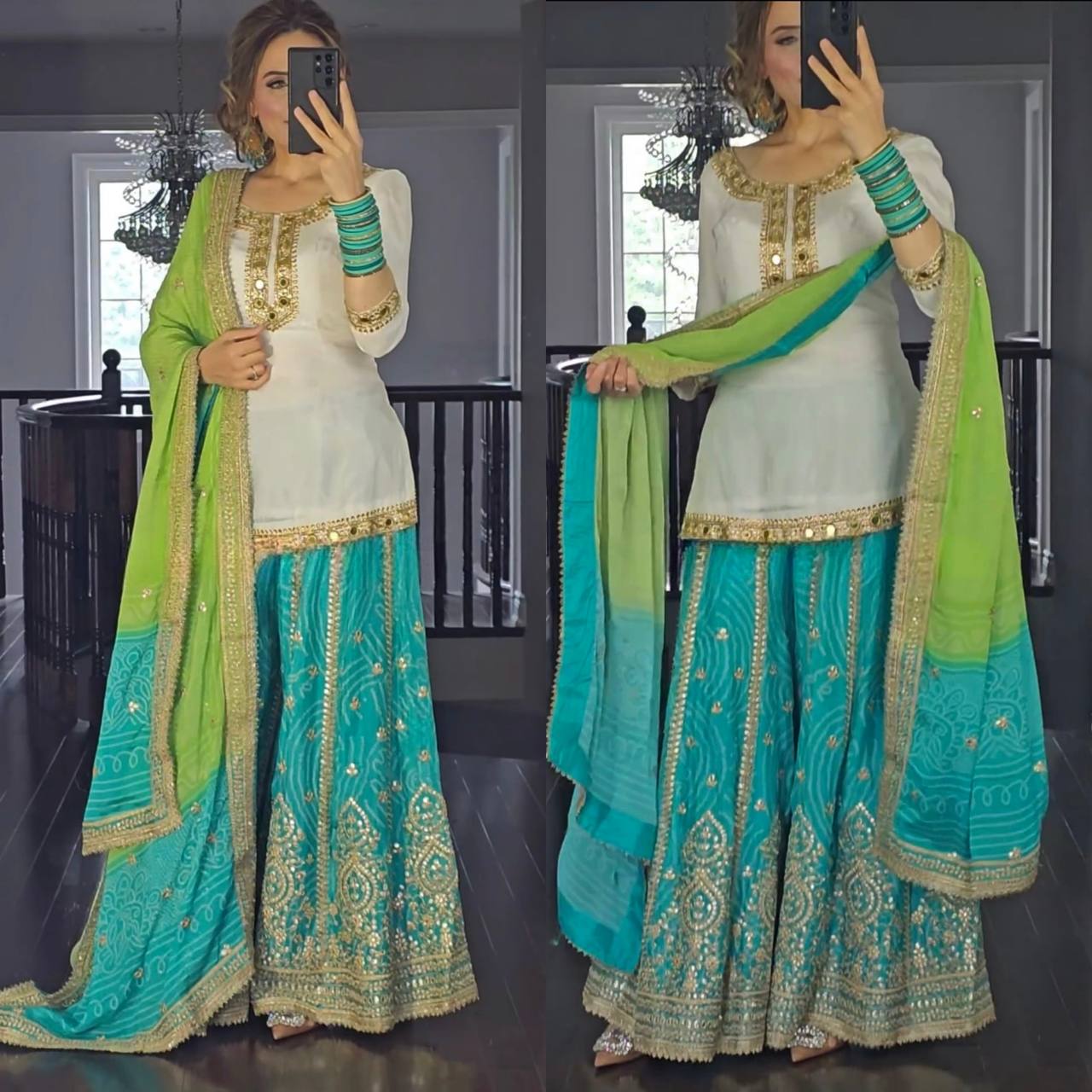 White and Sky Special Presenting New Top Sharara Plazzo Suit Set