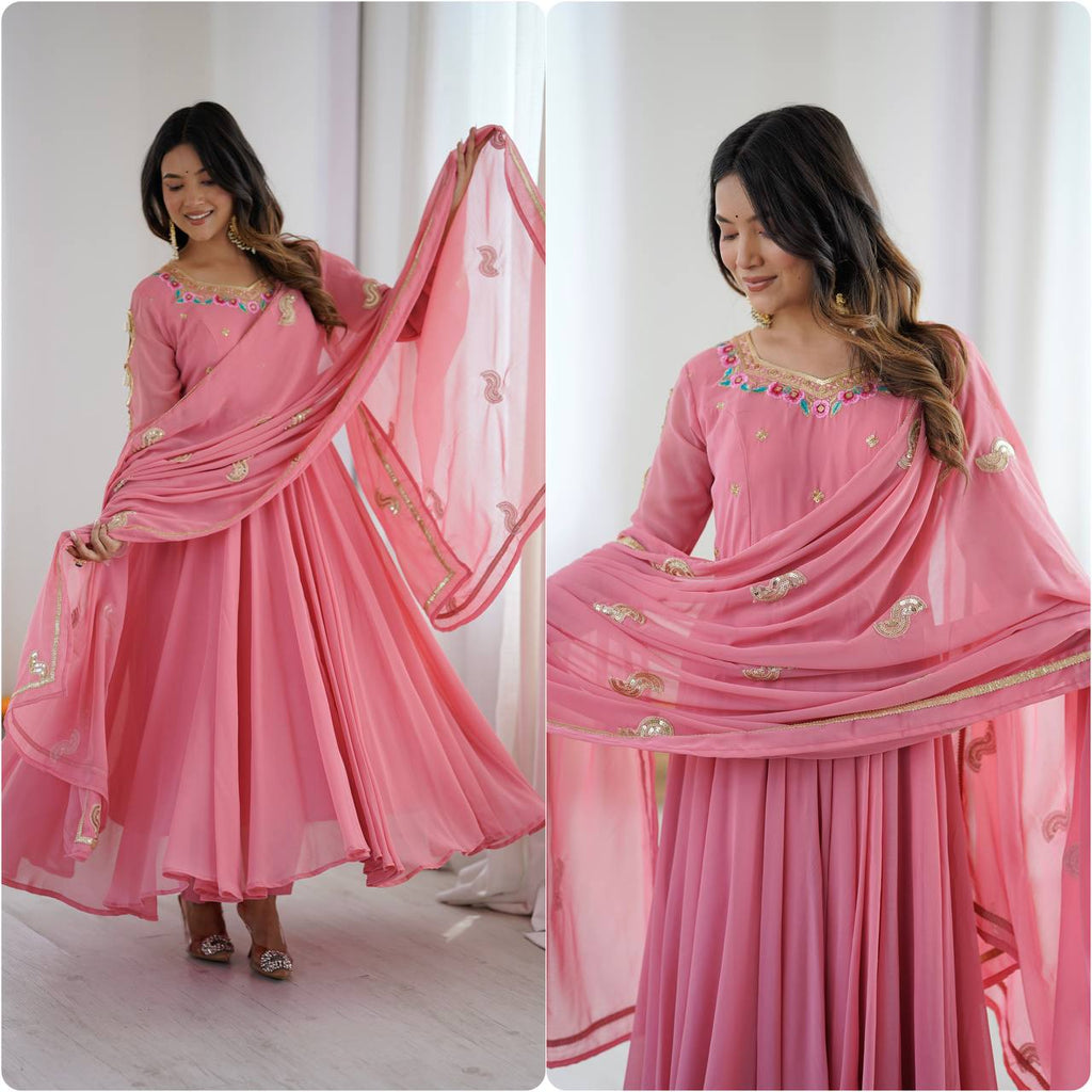 Elegant pink georgette ethnic long gown