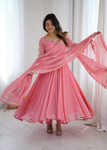 Elegant pink georgette ethnic long gown