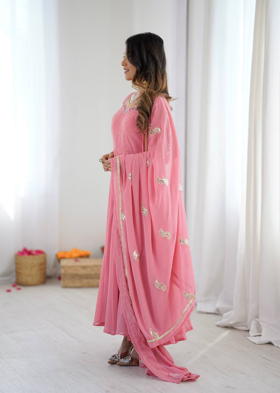 Elegant pink georgette ethnic long gown