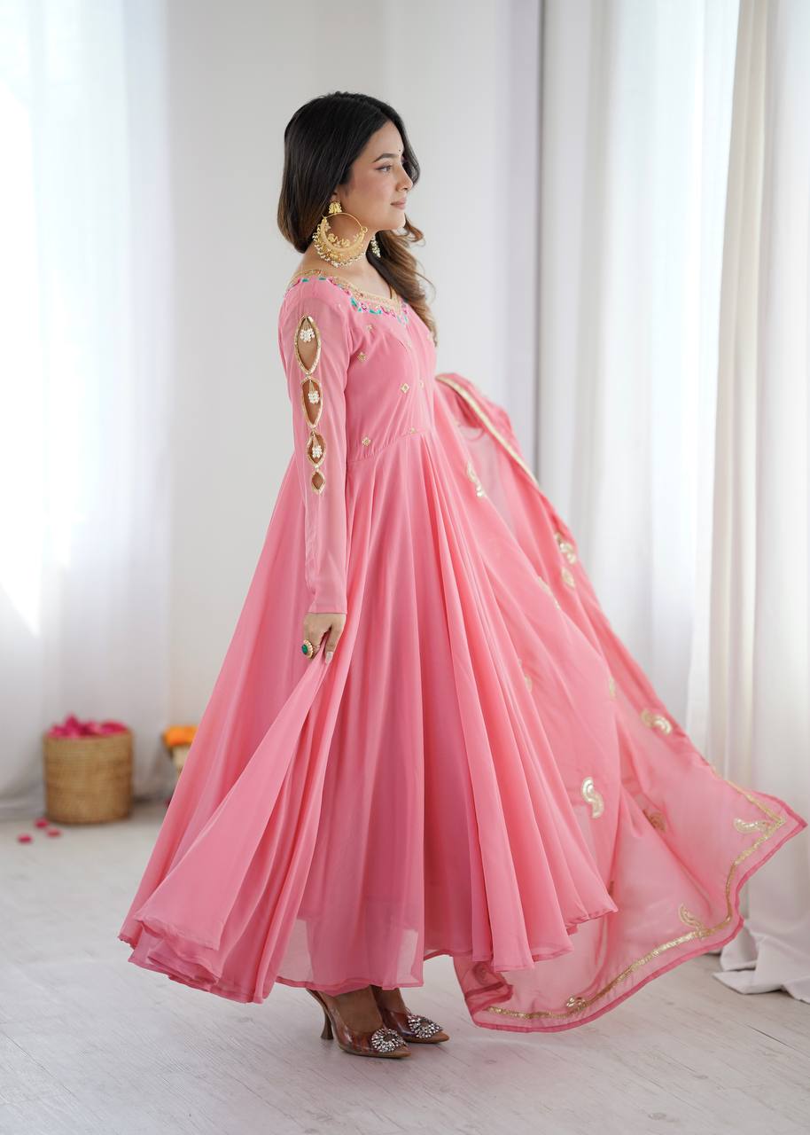 Elegant pink georgette ethnic long gown