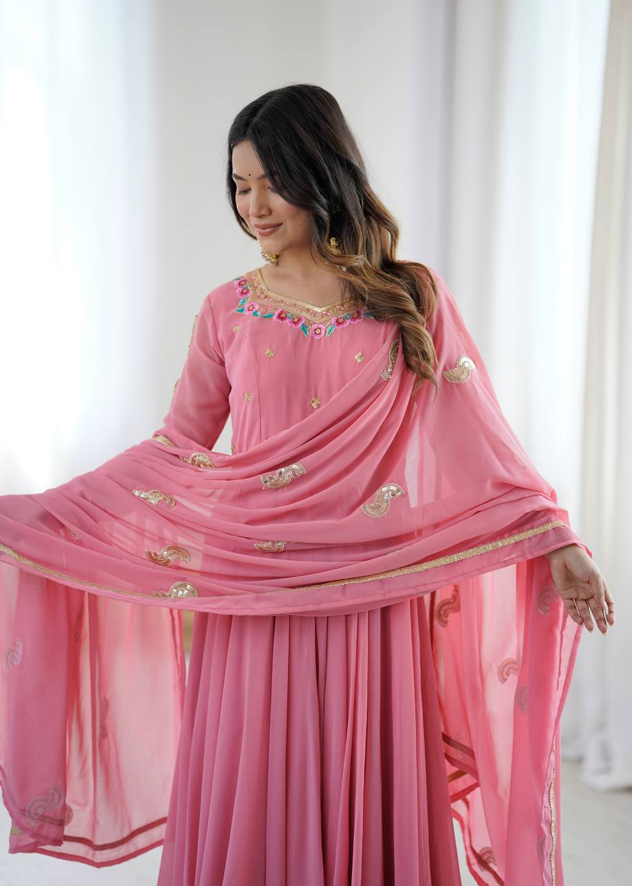 Elegant pink georgette ethnic long gown
