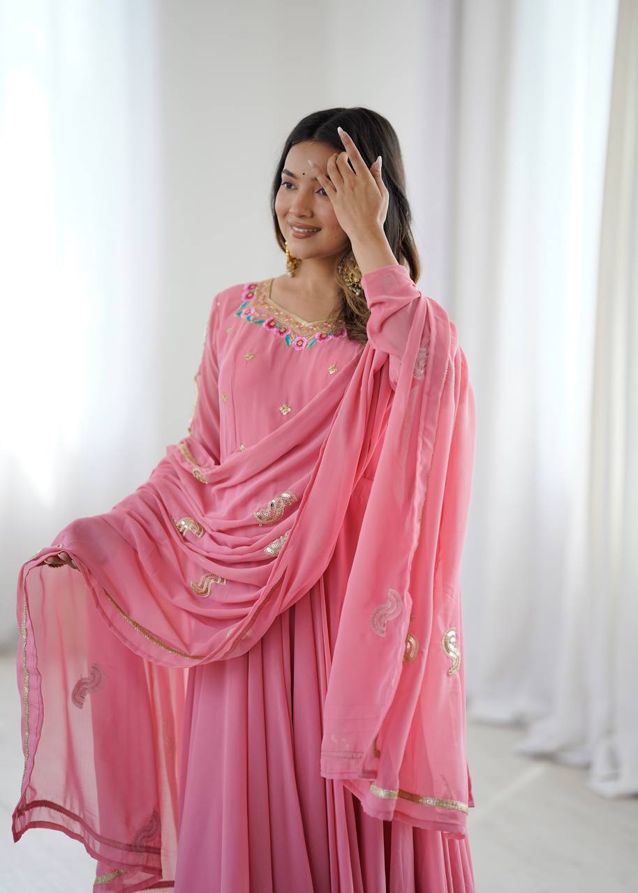 Elegant pink georgette ethnic long gown