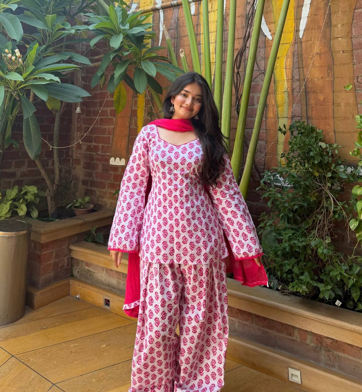 Pink Floral Printed Farshi Salwar Suit