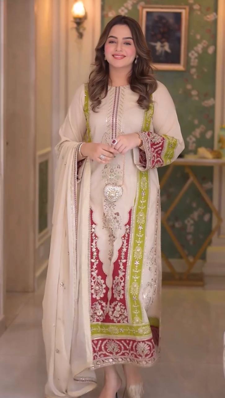 Embroidered Panel Straight Salwar Suit