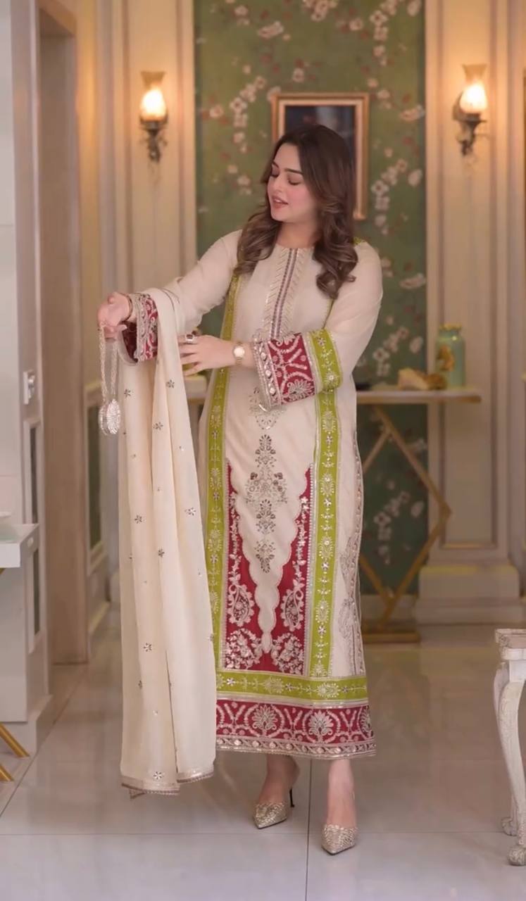 Embroidered Panel Straight Salwar Suit