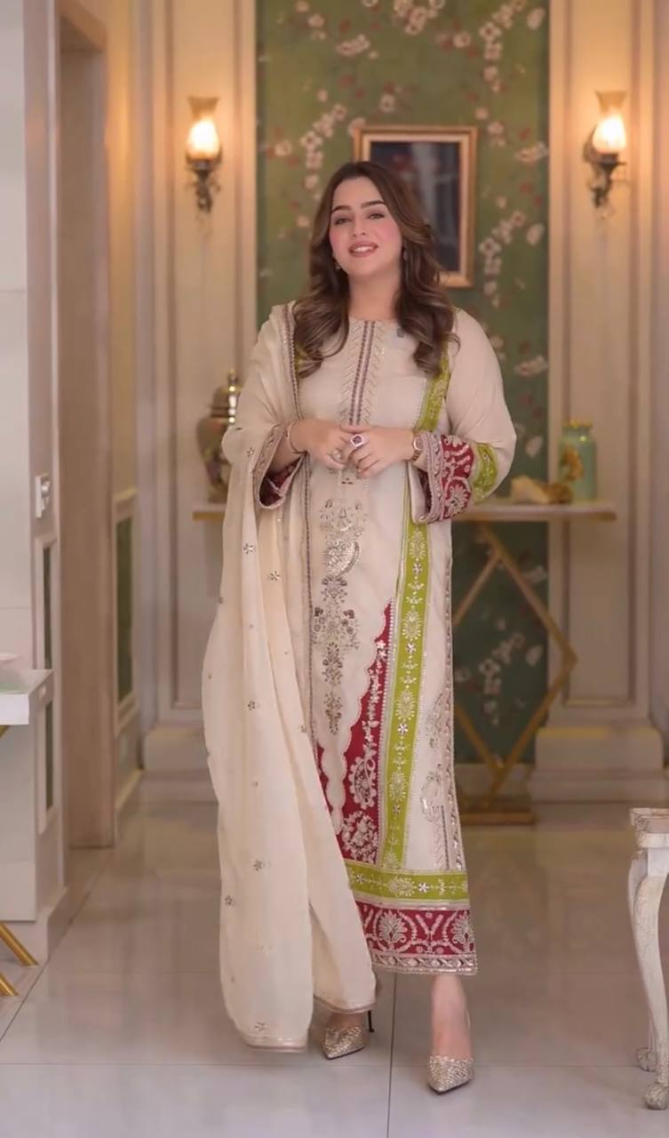 Embroidered Panel Straight Salwar Suit