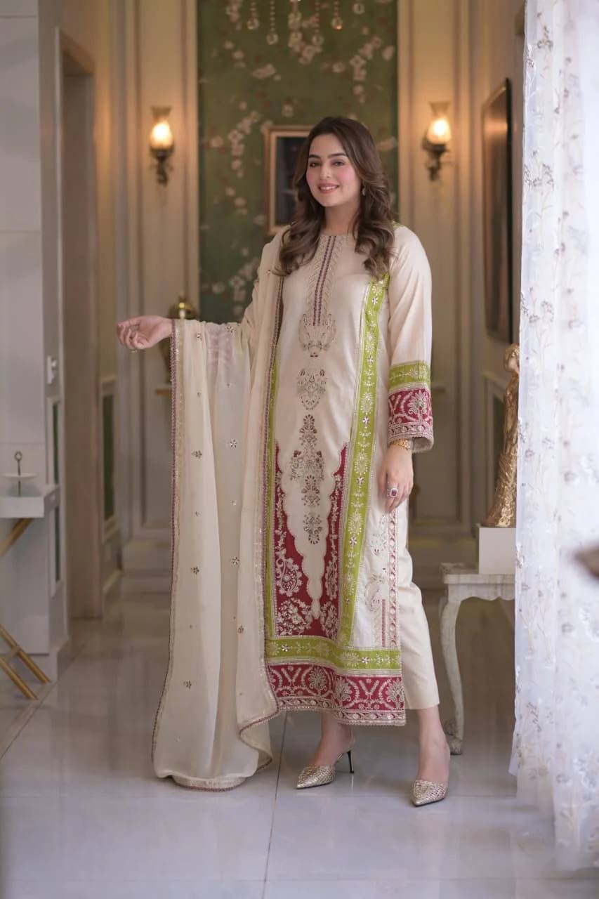 Embroidered Panel Straight Salwar Suit
