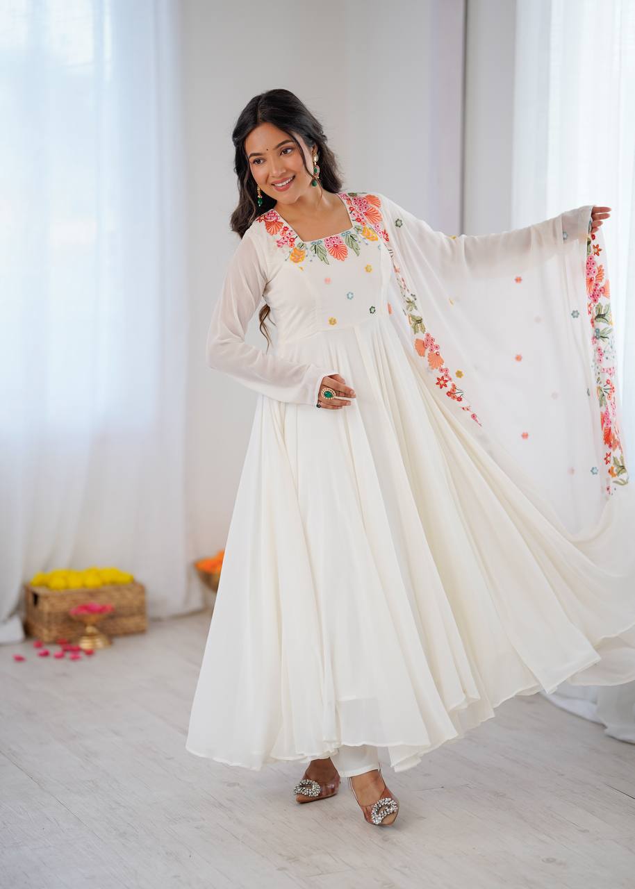 Black Anarkali suit with colorful embroidery