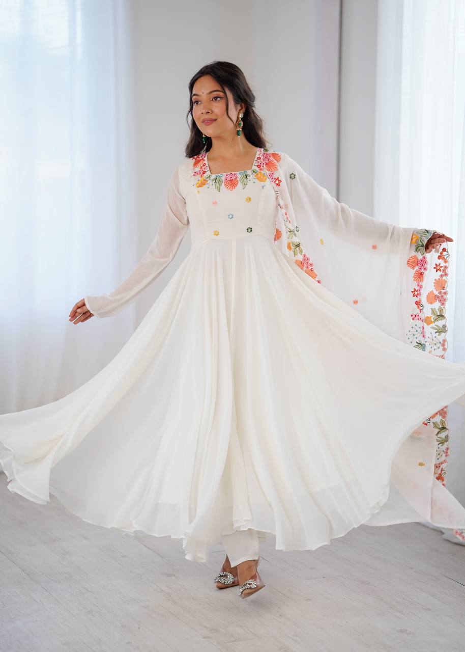 Black Anarkali suit with colorful embroidery