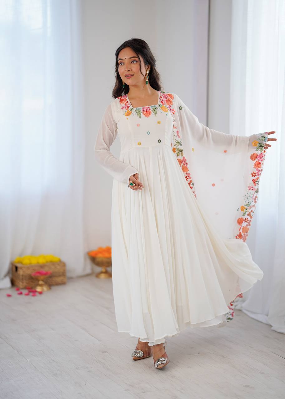 Black Anarkali suit with colorful embroidery