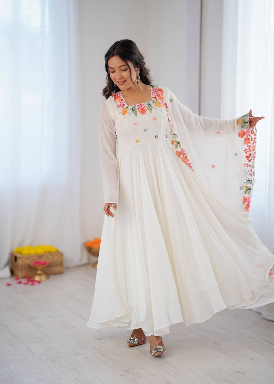 Black Anarkali suit with colorful embroidery
